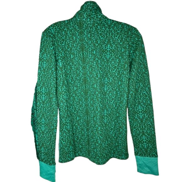 KAVU Lopez Jacquard Button Up High Neck Pullover Sweater - Green/Black - S - Picture 4 of 9